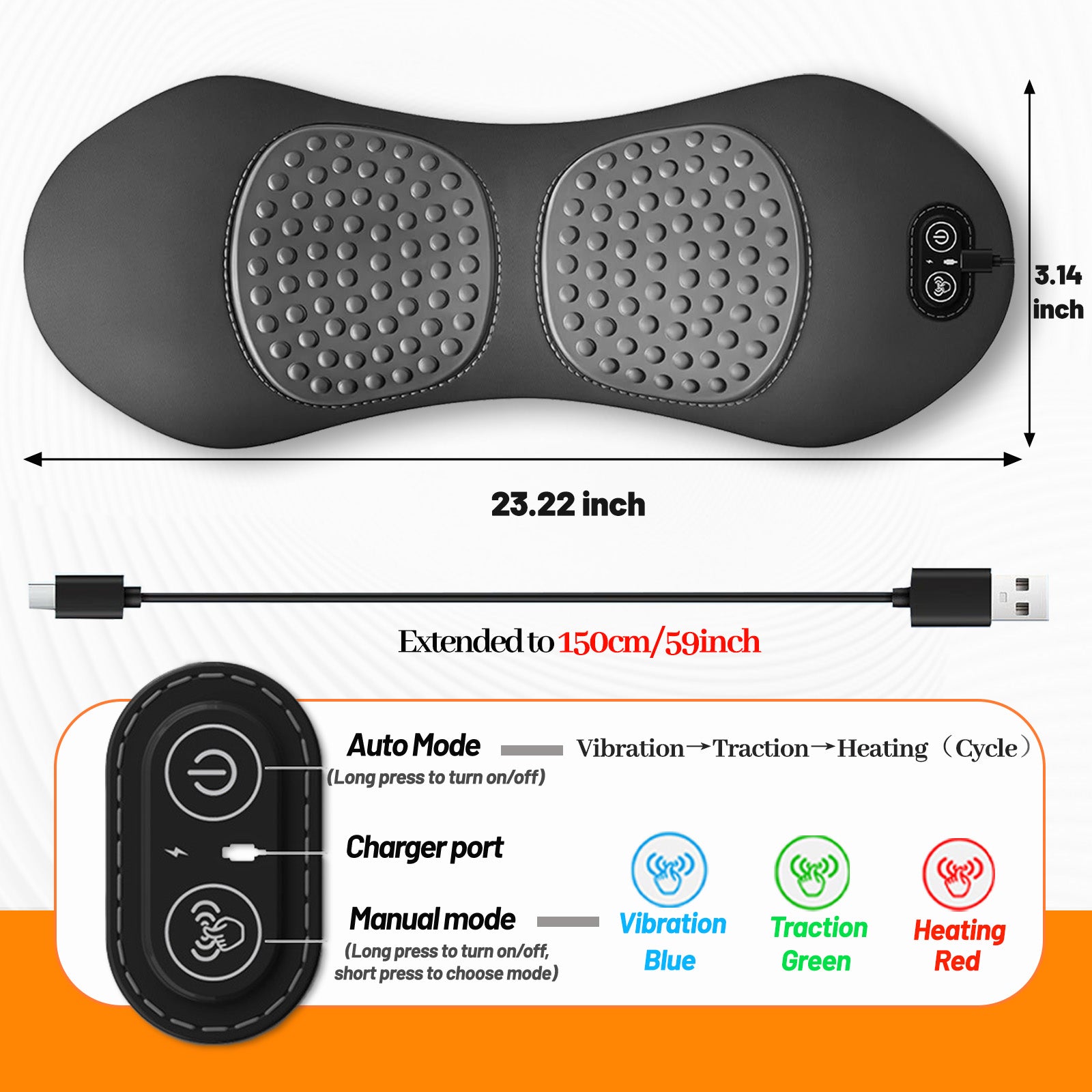 3 in 1 Electric Lumbar Support Pillow with Traction,Vibration & Heat