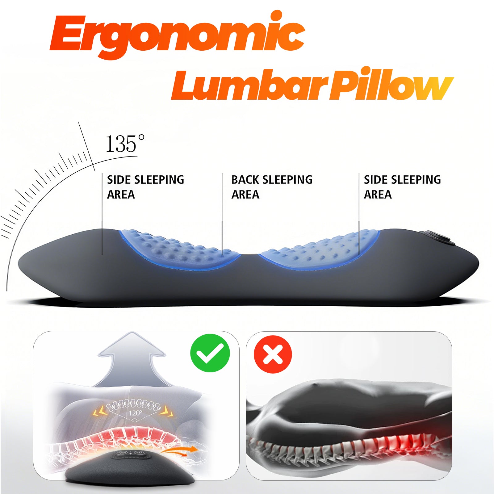 3 in 1 Electric Lumbar Support Pillow with Traction,Vibration & Heat